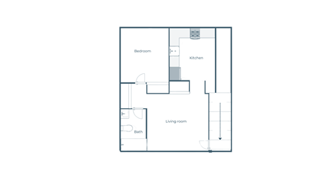 Floor plan for 1 bed, 1 bath, 540 sqft